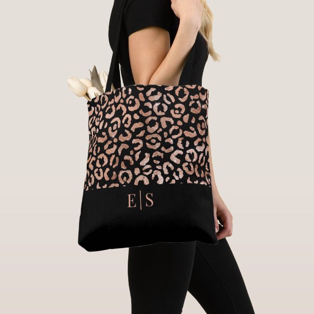 Monogram Chic Leopard Animal Print Tote Bag (Close Up)
