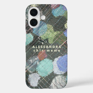 Monogram Chic Mama Abstract Green Blue White Dots  iPhone 16 Case