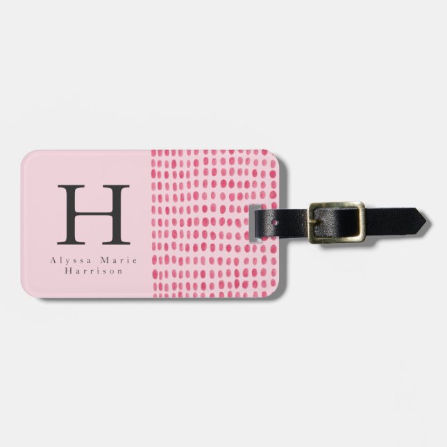 Monogram Chic Modern Bright Pink Luggage Tag (Front Horizontal)