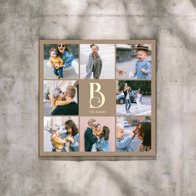Monogram Chic Multi Photo Boho Beige Foil Prints (Creator Uploaded)