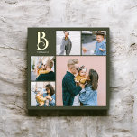 Monogram Chic Multi Photo Boho Green Foil Prints<br><div class="desc">Elevate your home decor with our personalised square foil art print, perfect for adding a touch of elegance and personalisation to any space. This stunning piece features a photo collage with 4 square photos and 1 larger vertical photo, allowing you to showcase your favourite memories in a visually appealing layout....</div>