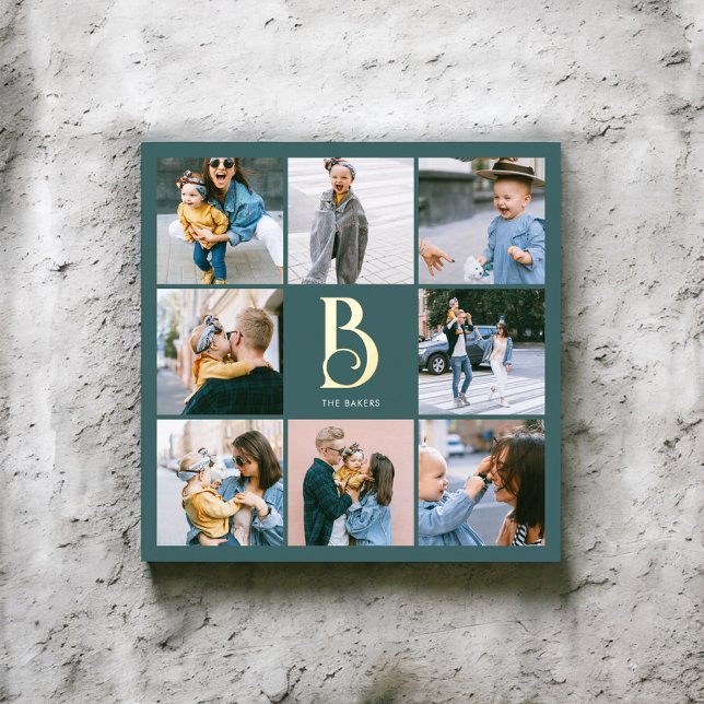 Monogram Chic Multi Photo Teal Foil Prints (Creator Uploaded)