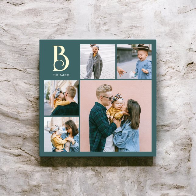 Monogram Chic Multi Photo Teal Foil Prints (Creator Uploaded)