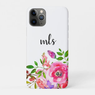 Monogram Chic Pink Purple Watercolor Trendy Floral iPhone 11 Pro Case