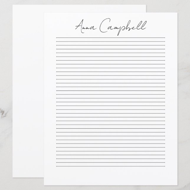 Monogram Chic Script Name Stationery Paper (Front/Back)