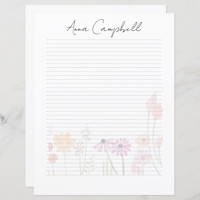 Monogram Chic Script Name Stationery Paper (Front/Back)