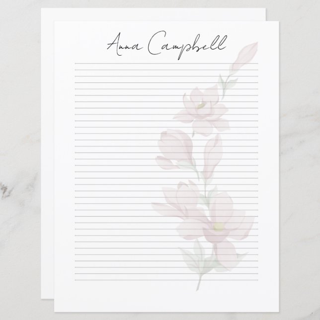 Monogram Chic Script Name Stationery Paper (Front/Back)