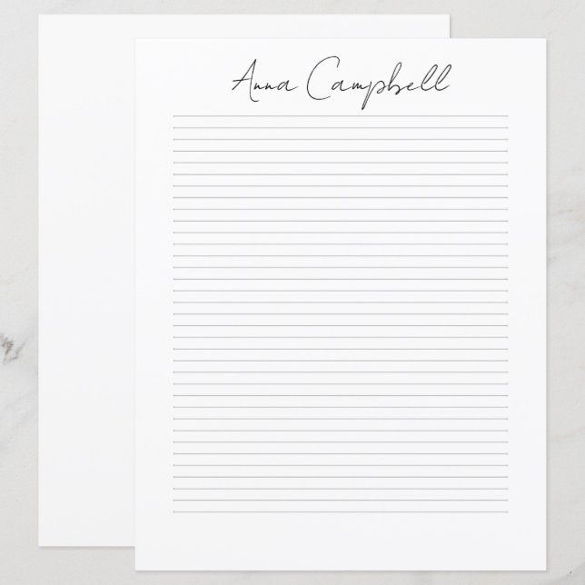 Monogram Chic Script Name Stationery Paper (Front/Back)