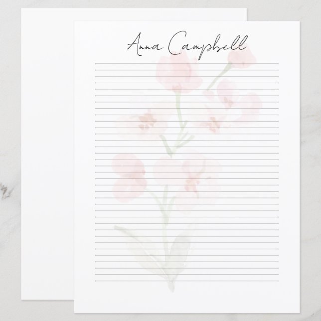 Monogram Chic Script Name Stationery Paper (Front/Back)