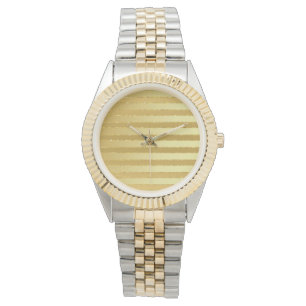 Monogram Chic Striped Gold Glitter Women's  Watch