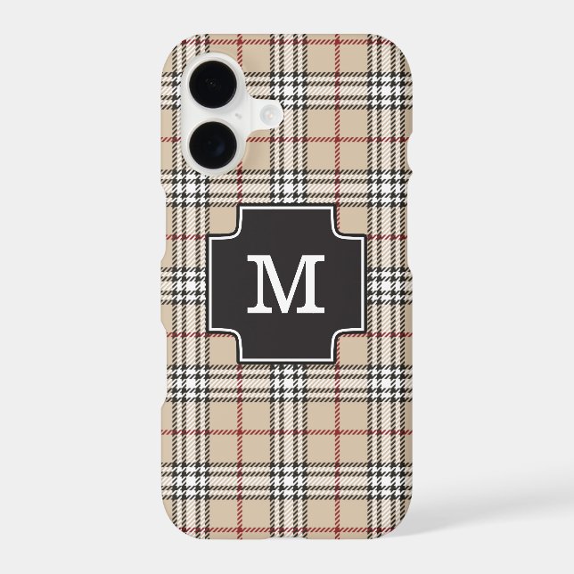 Monogram Chic Tartan Plaid Tan Red Black White Cas (Back)