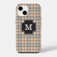 Monogram Chic Tartan Plaid Tan Red Black White Cas