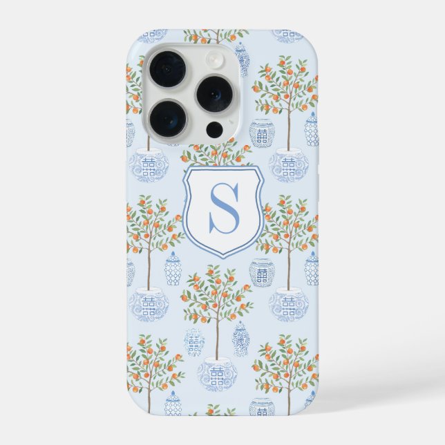 Monogram Chinese Pottery Citrus Orange Tree iPhone Case (Back)