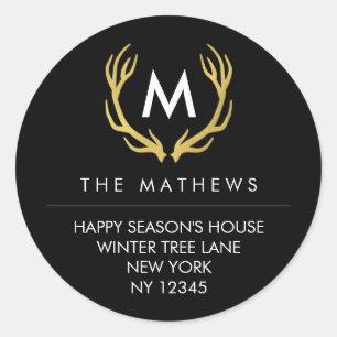 Monogram Christmas Antlers Return Address Label