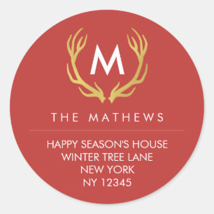 Monogram Christmas Antlers Return Address Label