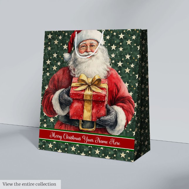 Monogram Christmas Bag: Watercolor Santa Claus Medium Gift Bag (Monogram Christmas Bag: Watercolor Santa Claus Medium Gift Bag)