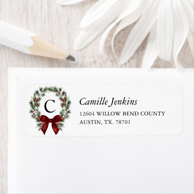 Monogram Christmas Bridal Shower Return Address Label (Insitu)