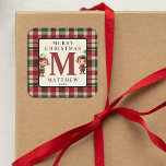 Monogram Christmas Elf Square Sticker<br><div class="desc">Discover the magic of the holiday season with our custom-made monogram Christmas gift stickers. Flaunting a charming mix of green, red, and cream plaid pattern and winsome elves, they are personalised to carry your child's name, a joyful greeting, and the year. Don't miss the chance to add these delightful stickers...</div>