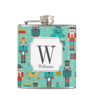 Monogram Christmas Festive Nutcracker Hip Flask