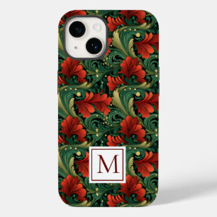 Monogram Christmas Green Red Art Noveau Case-Mate iPhone 14 Case