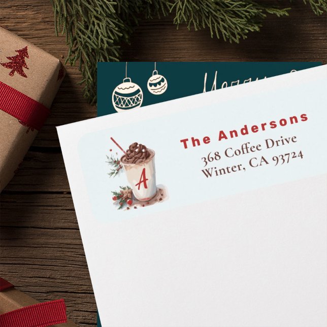 Monogram Christmas Holiday Coffee Address Label Return Address Label (Creator Uploaded)