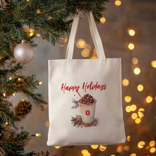 Monogram Christmas Holiday Coffee Mingle Tote Bag