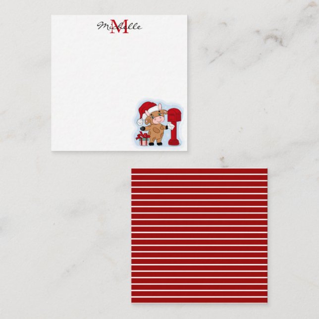 Monogram Christmas Holiday Cute Cow Personalised Card (Front/Back)