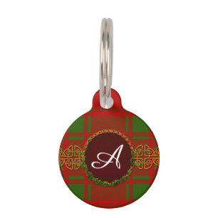 Monogram Christmas Holiday Tartan Pet Tag