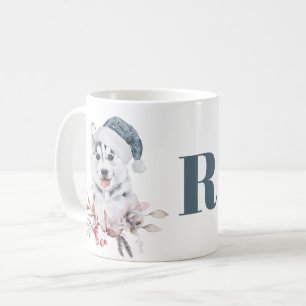 Monogram Christmas Husky Dog Coffee Mug