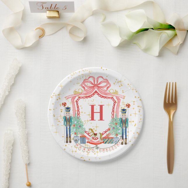 Monogram Christmas Nutcracker Crest   Paper Plate (Wedding)