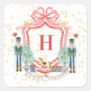 Monogram Christmas Nutcracker Crest Square Paper  Square Sticker