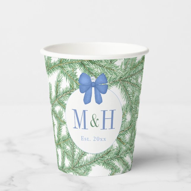 Monogram Christmas Ornaments Engagement Party Paper Cups (Front)