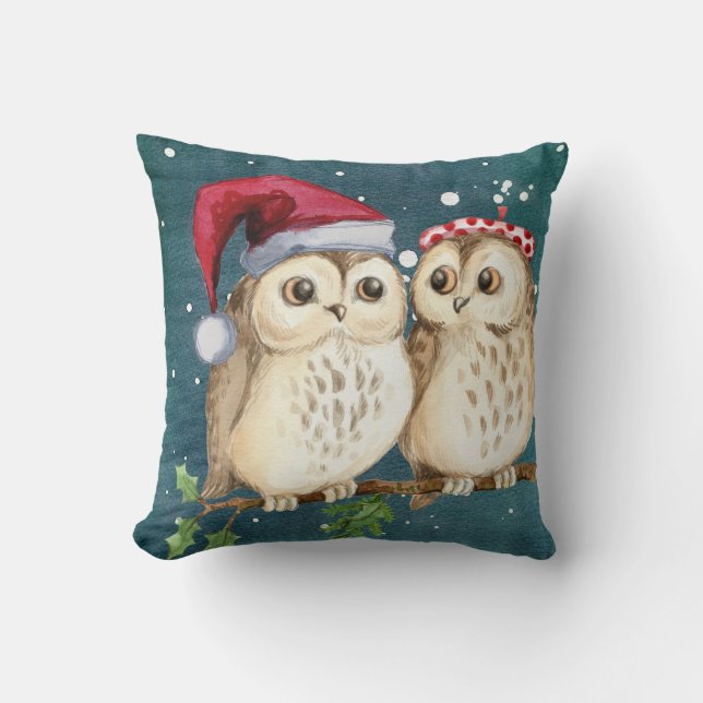 Monogram Christmas Owls  Cushion (Front)