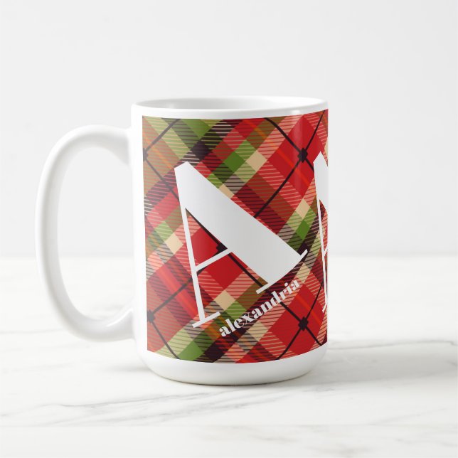 Monogram Christmas Plaid Coffee Mug (Left)