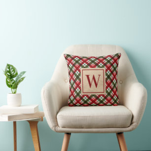 Monogram Christmas Plaid Cushion