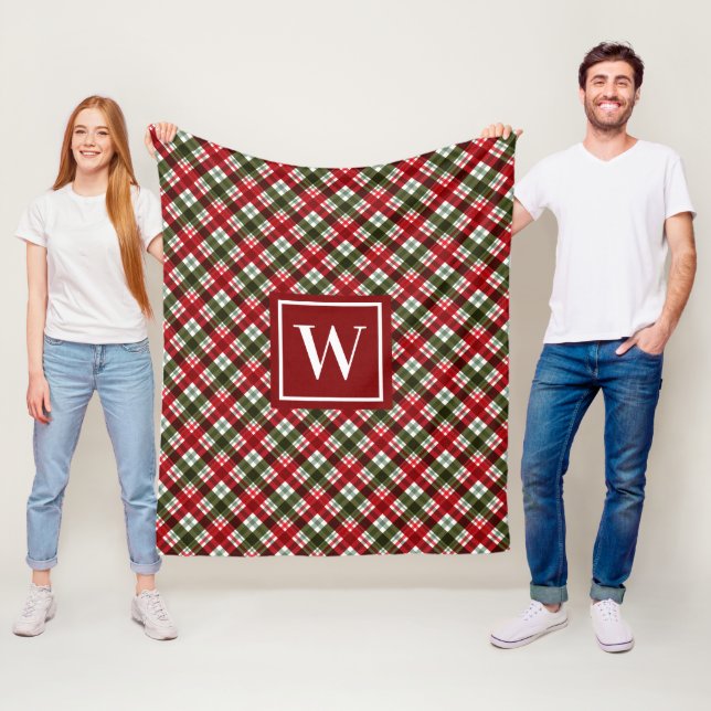 Monogram Christmas Plaid Fleece Blanket (In Situ)