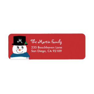 Monogram Christmas Return Address Label - Snowman