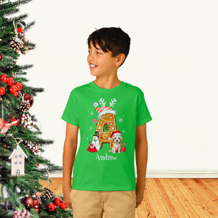 Monogram Christmas Santa Gingerbread Letter A Boy  T-Shirt
