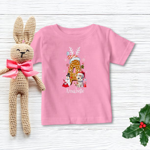 Monogram Christmas Santa Gingerbread Letter A Girl Baby T-Shirt