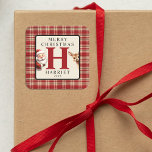 Monogram Christmas Santa Photo Square Sticker<br><div class="desc">Who said Santa and his tiny reindeer can't be a part of your gifts? Our monogrammed Christmas gift stickers,  designed with a nostalgic blend of plaid and festive characters,  neatly frame your child's name. They are the little festive details that make a big impact.</div>