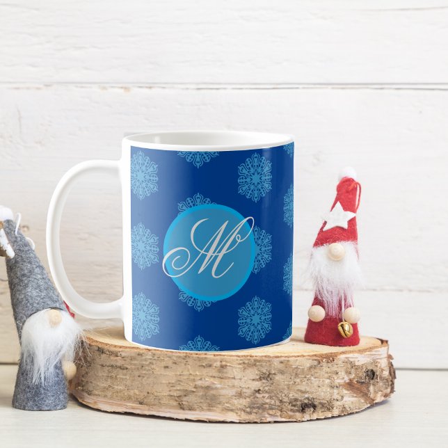 Monogram Christmas Snowflake Coffee Mug (Single Letter "M" Monogram)