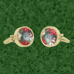 Monogram Christmas Snowman Wreath Gold Finish Cufflinks<br><div class="desc">This is my design of a winter Christmas wreath. The winter foliage design incorporates the traditional pine tree foliage, holly berries and poinsettias with the more playful jolly snowman. The Jolly snowman has a beautiful chequered red and black ribbon bow tie and top hat trim. The centre features a Monogram...</div>