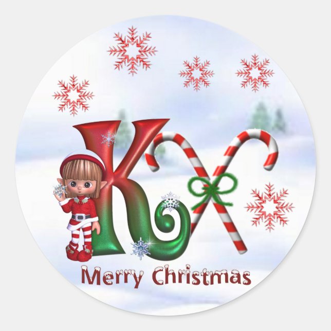 Monogram Christmas Sticker K (Front)