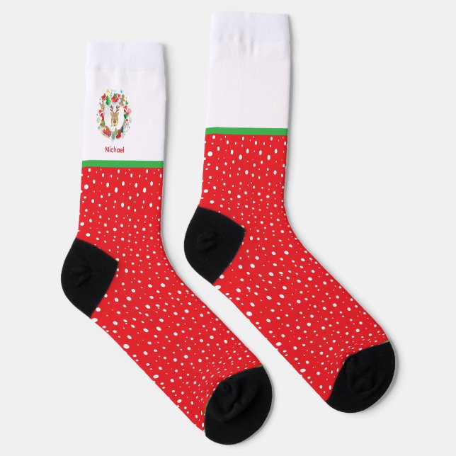 Monogram, Christmas trendy pattern reindeer Socks (Right)