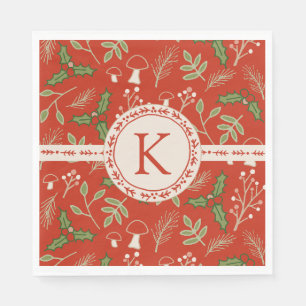 Monogram Christmas Woodlands Red Napkin