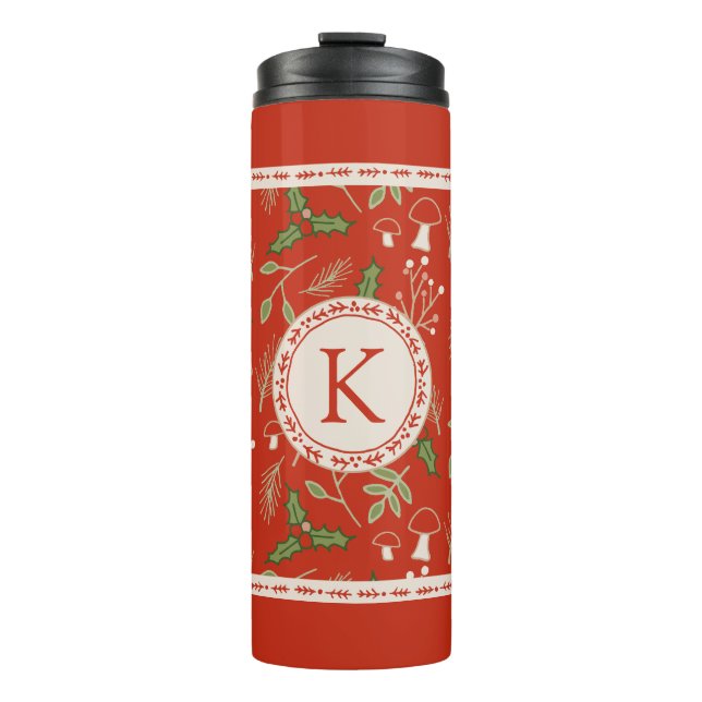 Monogram Christmas Woodlands Red Thermal Tumbler (Front)