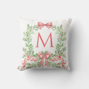 Monogram Christmas Wreath Cushion