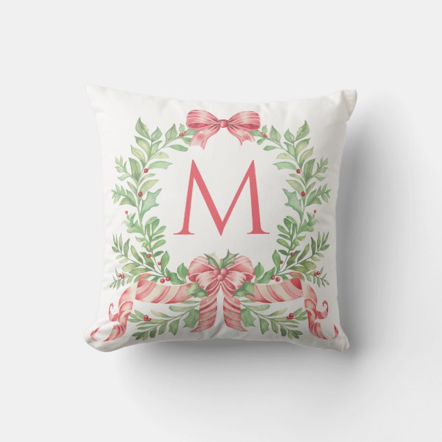Monogram Christmas Wreath Cushion (Front)