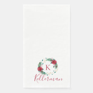 Monogram Christmas Wreath Guest Bath Paper Towels Napkin