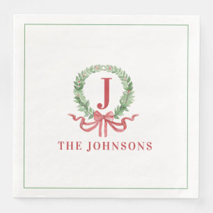 Monogram Christmas Wreath Napkin